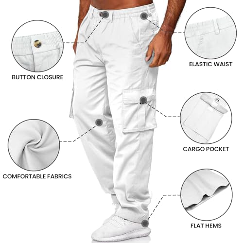 HUNGSON Mens Casual Cargo Pants - Sweatpants Joggers Athletic Trouser Cotton Loose Straight Hiking Pants for Men2