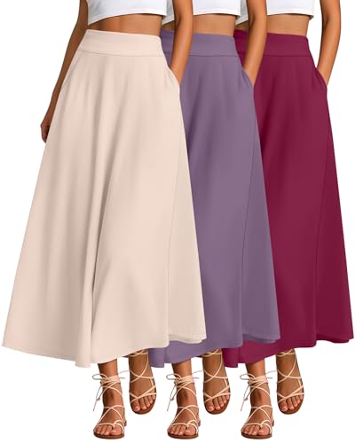 Ficerd 3 Pack Women's Maxi Long Skirts with Pockets, A