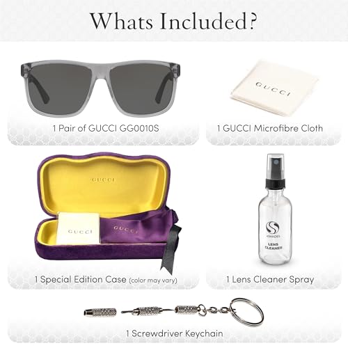Image of Gucci GG0010S Web Stripe Lettering Logo Sqaure Shape Sunglasses with Luxury Eyewear Kit
