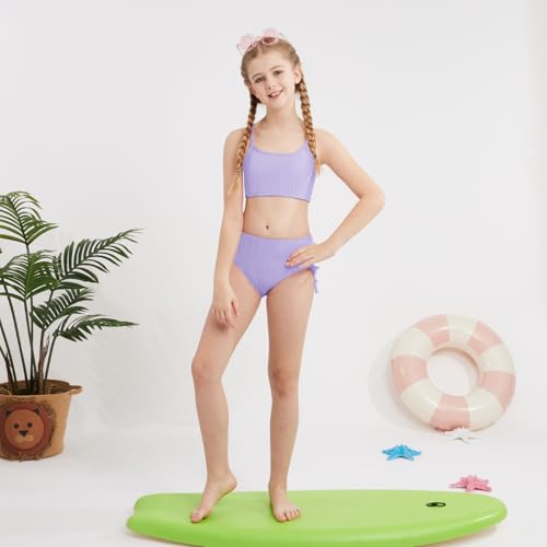 Image of Weixinbuy Girls Swimsuits Summer Bathing Suit for Teens Girls 2 Piece Bikini Set Solid Beach Swimsuit Swimwear for Girls