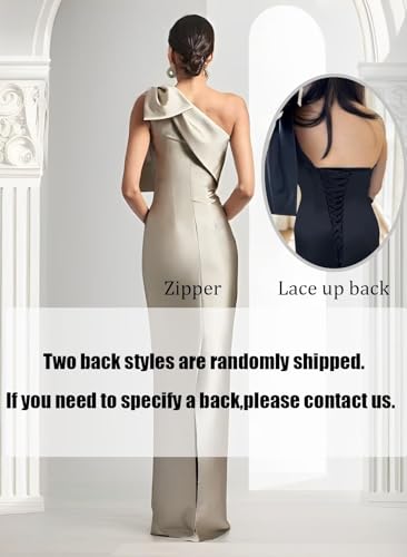 Image of One Shoulder Bridesmaid Dresses with Bow Long Mermaid Satin Back Slit Mother of The Bride Dresses PM004