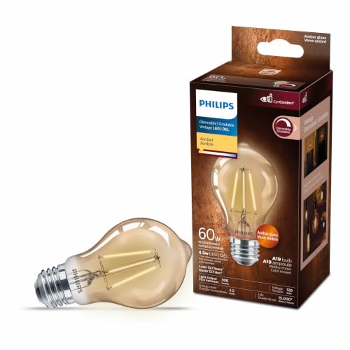 Philips LED 60W A19 1-Pack Vintage Edison Straight Filament Amber