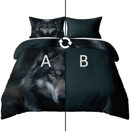 Housse de Couette Réversible Loup en Microfibre Douce Parure Lit Vert - 6