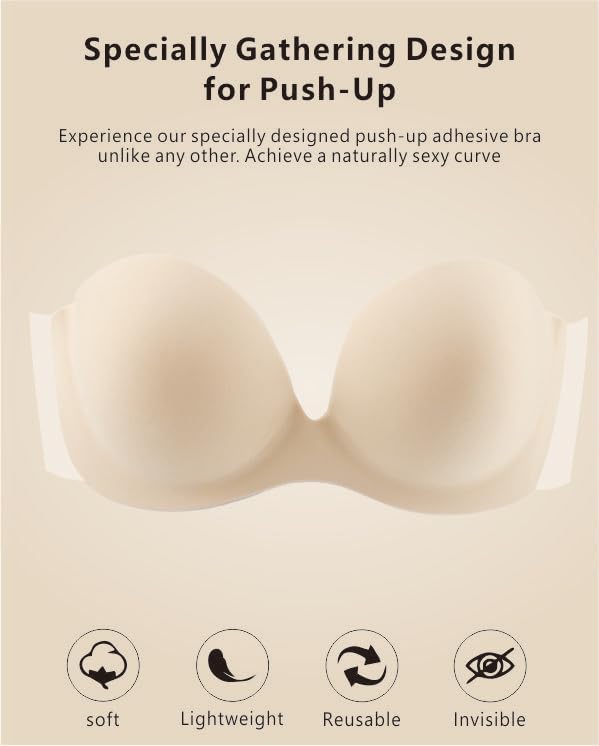 Backless Strapless Bra for Women, Adhesive Invisible Sticky Bra Push Up for Wedding Dress - Image 3