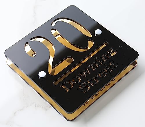Prime Large Laser Cut House Signs 3D/4D Effect Door Number Address Plaques Numbers 180mm x 180mm - Mirror Gold Shiny Black