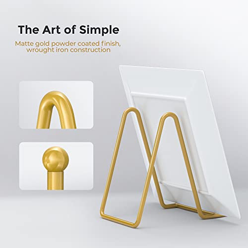Image of TR-LIFE Plate Display Stand - 4.5 Inch Holder + Metal Frame for Picture, Decorative Plate, Photo Easel, Tabletop Art (Gold 2 Pack)
