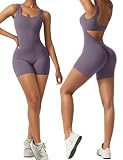 Vertvie Jumpsuits for Women Sexy Backless One Piece Jumpsuit Shorts Sleeveless Tummy Control V Back Scrunch Bodycon Romper(Purple,Small)