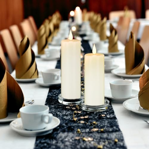 Image of Flameless Battery Operated LED Candles 3D Wick 24-Hour Remote Control Timer | with10 Key Button Remote Control Set of 9 Electric Flickering Pillar Real Wax ApplyTo Party, Wedding,Dinner Home Decoration