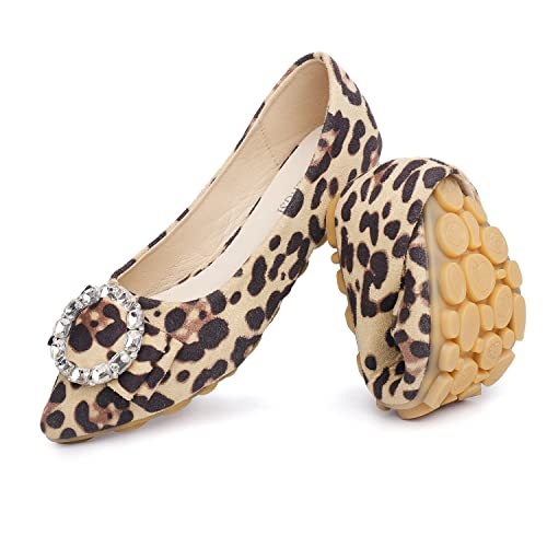 Leopard Flats For Women Pointed Toe Rhinestone Dressy Ballet Flat Shoes Comfortable Slip On Women's Flats Size 11 #TOP27