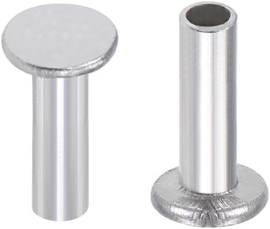 100Pcs 2mm x 6mm Aluminum Flat Semi-Tubular Rivets Silver Tone