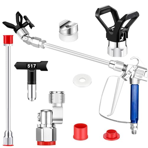 5 Pcs Airless Paint Sprayer Gun Set, 3600 PSI Airless Spray Gun with 25 cm Extension Pole, Tip Guard, 517 Nozzle, Swivel Joint, High Pressure Airless Sprayer Kit for Painting