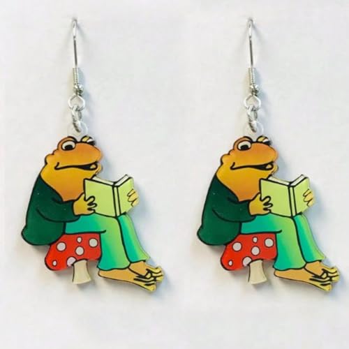 Frog Earrings For Women, Asymmetrical Think Animal Book Fun Unique Creative Animal Dangling Trendy Halloween Acrylic Gift Jewelry4