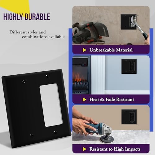 ENERLITES 2-Gang Blank and Decorator/GFCI Combination Wall Plate, Black — view 3