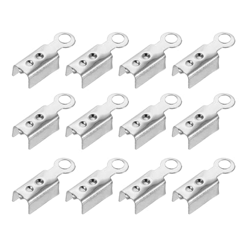 uxcell 400 Pcs Fold Over Cord Ends, 10.2x2.5mm Ribbon Crimp Ends Cap, Clasp Tips for Leather Craft Making DIY (Silver)