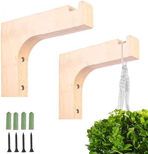 jinsuozhi 2Pack Wooden Hanging Plants Bracket Indoor,6 Inch Hooks for Hanging Plants,Plant Hanger Hook for Wind Chimes,Planters, Flower Baskets, Lantern (A)