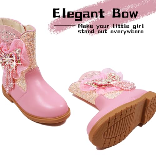 Girls Cowgirl Boots with the Pearls and Sparkle Rhinestone,Mid Calf Western Riding Cowboy Boots,Toddler Little Big Kid Sparkly Dress Up Shoes4
