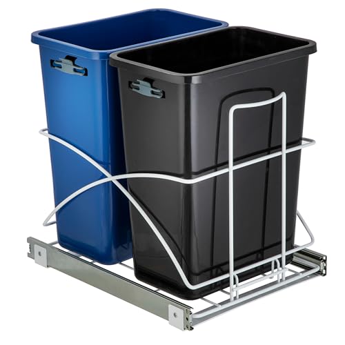 Home Zone Living 15.3 Gallon Pull Out Dual Trash Can for Recycling and Trash, Under Cabinet Design, 58 Liter Total Capacity by Home Zone Living - Used condition - CA$112.30