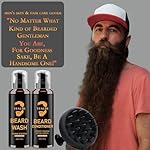 Beard Wash & Conditioner & Silicone Beard Brush Set w/Argan & Jojoba Oils - Reduce Beard Itchy, Dandruff, Beard Shampoo, Softens & Strengthens & Shine - 2 x 4 Fl Oz 120ML - Image 2