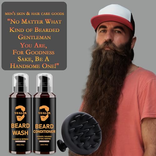 Beard Wash & Conditioner & Silicone Beard Brush Set w/Argan & Jojoba Oils - Reduce Beard Itchy, Dandruff, Beard Shampoo, Softens & Strengthens & Shine - 2 x 4 Fl Oz 120ML - Image 3