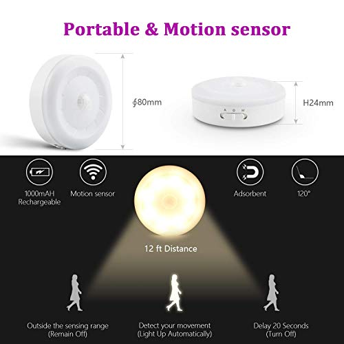 Rechargeable Motion Sensor Light 1000Mah Led Puck Lights, Stick Anywhere Light, Cordless Closet Light, Automatic Under Cabinet Lighting For Counter,Pantry,Wardrobe,Hallway,Stairs,Warm White 3 Pack #TOP3