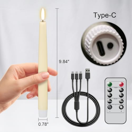 Image of Rechargeable LED Flameless Taper Candles Battery Operated Remote Timer