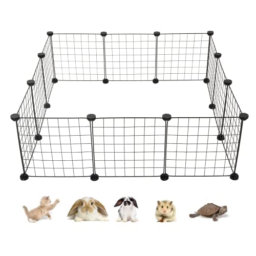 ALLISANDRO Small Animal Playpen/Cage for Indoor Outdoor Use, Portable Metal Wire Yard Fence for Guinea Pigs, Bunny, Turtle, Hamster, Blanket, 12 Panels (11.8x11.8)