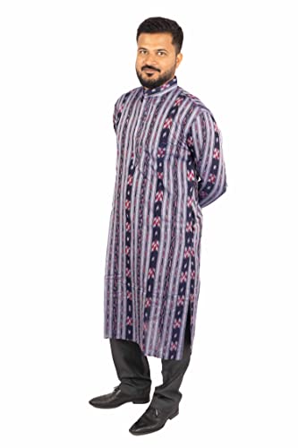Image of GHL GUENDICHA HAAT Sambalpuri Certified Handloom Men's Pure Cotton Kurta | Odisha Ikat Ethnic Wear | Mandarin Collar | Full Sleeve Traditional Kurta for Men