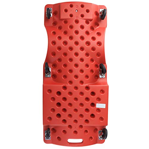 Big Red Trp6240 Torin Blow Molded Plastic Rolling Garage/Shop Creeper: 40" Mechanic Cart With Padded Headrest, Dual Tool Trays And 6 Casters, Red #TOP3