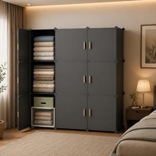 Image of Plastic Wardrobe for Clothes | Plastic Almirah for Kids | 9-Cube Baby Cupboard for Clothes Storage | Portable Collapsible Wardrobe | DIY Kids Almirah for Bedroom - Cute