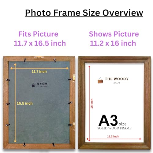 Image of A3 Photo Frame | Photo Frame for Wall Decoration | Small Frames | Brown Wooden Frame for Wall | Classic Homes & Office Wall Decor (A3, 11.7x16.5 inch, Brown)