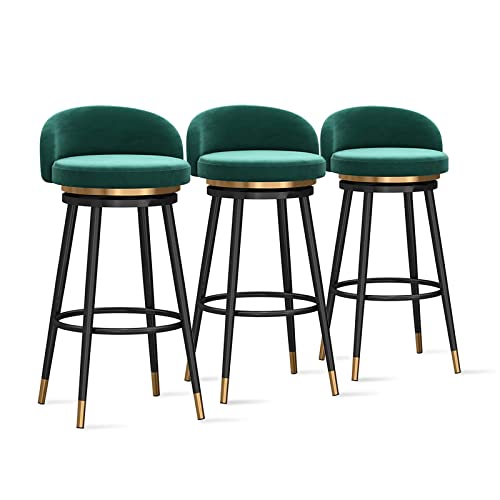Taburetes de bar modernos de terciopelo, sillas giratorias de 360° con respaldo tapizado para encimera de cocina, 3 piezas para isla de cocina y restaurante