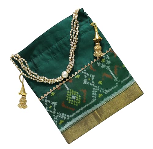 Milan's Creation Pure Single Ikkat/Rajkoti Patoda Silk Potli Bag Purse Beautiful Pearl Handle Tassels Women’s Handbag Royal Wedding Festival - Image 5