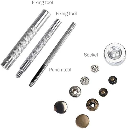 FOGAWA 200pcs Snap Fasteners Kit Metal Snaps Button Press Studs Poppers Fasteners Leather Snaps 15mm with 4pcs Fixing Tools for Sewing Purse Belt Clothing Coat Jeans DIY Bags Repair 2 Colors