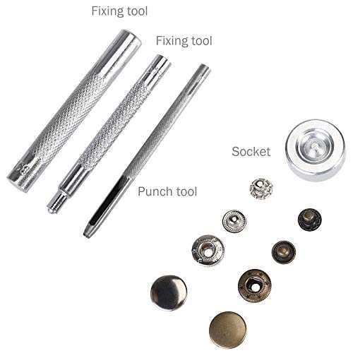 FOGAWA 200pcs Snap Fasteners Kit Metal Poppers Fasteners Canvas Snap Buttons Press Studs Leather Snaps 15mm with 4pcs Fixing Tools for Sewing Purse Belt Clothing Coat Jeans DIY Bags Repair 2 Colors