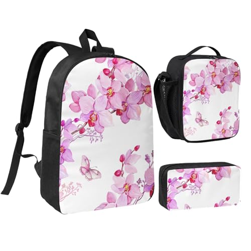 Sac à dos d'école fleurs et papillons EdWal kit 3 en 1 allégé avec trousse et lunch bag