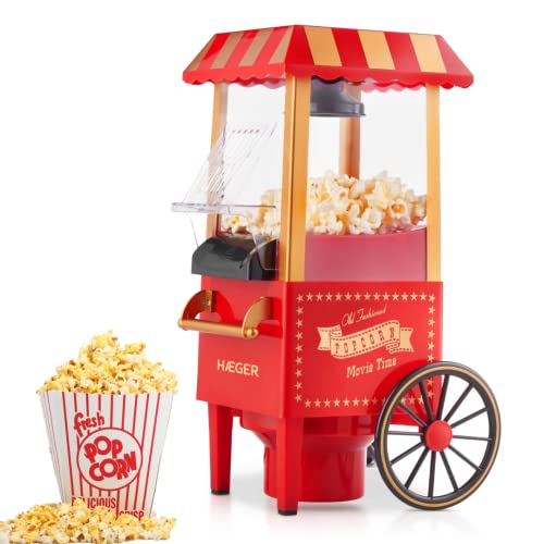 Máquina de Palomitas HAEGER POPPER, 1200W, Oil Free, Palomitero Vintage, Máquina de Hacer Palomitas Dulces, Palomitero Eléctrico Capacidad 100gr, Perfecto para Fiestas y Noches de Cine