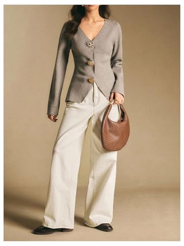 Image of MakeMeChic Women's Metal Button Down Cardigan Old Money Sweater