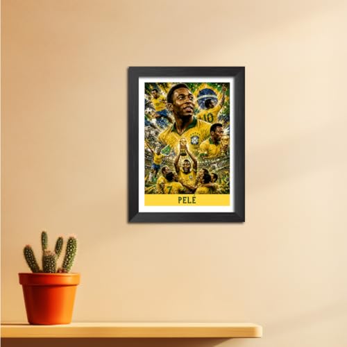 Image of TenorArts Pele Brazil Poster Worldcup Themed Laminated Photo Frame Painting with Matt Finish Black Texture (12 inches x 9inches)