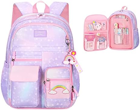 Youngsing Girls Backpack for Girls, Kids with Compartments Elementary School Bag For Girls,Cute Student Bag, School (Purple)