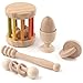 Cesto Tesoros para Bebe, Rodari Arcoíris + 5 Juguetes Montessori en Madera Natural, Juego Sensorial 3-12 Meses