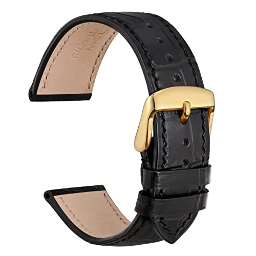 Wocci 18Mm Watch Band, Italian Leather, Embossed Alligator Grain, Gold Buckle (Black) #TOP17