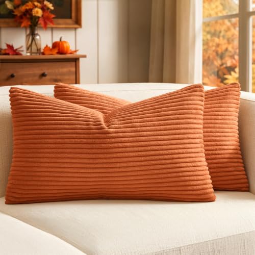 MIULEE Fall Lumbar Corduroy Throw Pillow Covers Set of 2 12x20 Orange