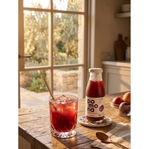 Image of Pomona Organic Plum Juice (Pack of 12), Cold Pressed USDA Organic Juices, 100% Plums, No Added Sugar, Not From Concentrate, Vegan, Kosher, Non GMO, Pasteurized, 8.4 oz Glass Bottles