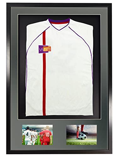 Vivarti DIY - Marco de exhibición deportivo para adultos, montaje en 3D + doble apertura para fútbol, rugby, caja de sombra de camiseta de banda, 61 x 91,5 cm, marco negro, soporte plateado, tarjeta
