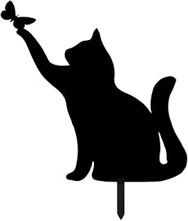 Metal Cat Stake Garden Decor, Yard Decoration Art for Lawn, Gifts for Cat Lovers, Black Outdoor Home Decoration, Metal Kitty Statue (SOCAT)