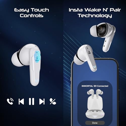 Image of Boat Immortal 181 in Ear TWS Gaming Earbuds with up to 40 hrs Playtime,Quad Mics with ENx Tech,Beast Mode with 40ms Latency,ASAP Charge,IPX4,IWP, RGB LED Lights, BTv5.3(White Sabre)