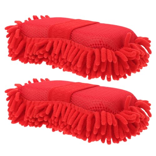 HOODANCOS Lot de 2 Éponges Microfibre Chenille Rouge 80g, Haute Absorption d'eau, Non Rayantes, pour Lavage et Séchage Voiture, Nettoyage Extérieur et Doux,...
