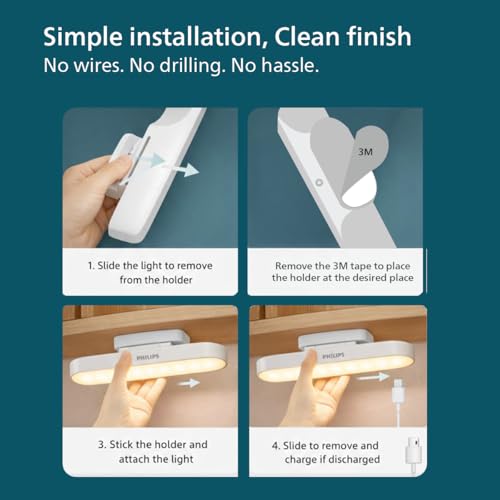 Image of Philips 5W Lynor White Rechargeable LED Desk Light | 3-in-1 Study, Cabinet & Emergency Light | EyeComfort Technology | Adjustable Design | Energy Efficient LED for Study and Cabinet | Pack of 1