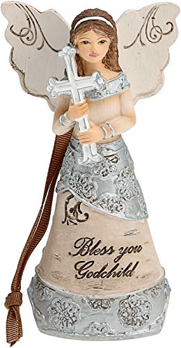 Pavilion Gift Company 4.5 Inch Collectible Elements Angel Ornament Figurine Bless You Godchild, Beige