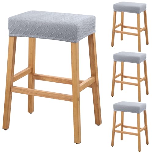 Image of YISUN Stool Covers Rectangle - 4 Pack Stretch Waterproof Saddle Seat Cover Counter Bar Stools Bar Chairs Covers Kitchen Island Chairs Cushion Protector